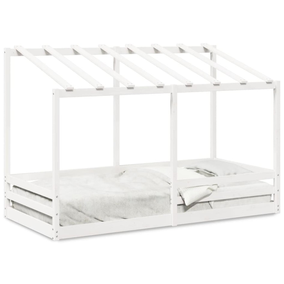 Cama infantil con techo madera maciza pino blanca 90x200