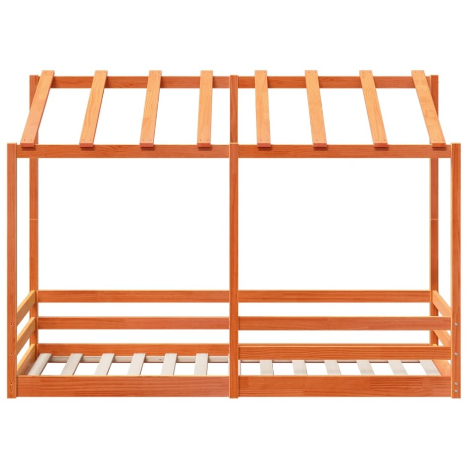 Cama infantil con techo madera maciza pino marrón 90x190