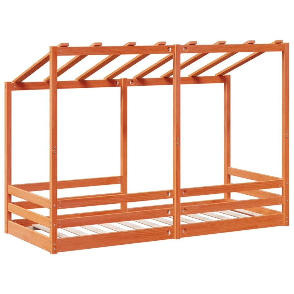 Cama infantil con techo madera maciza pino marrón 90x190