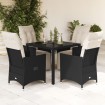Set de muebles jardín 5 pzas con cojines ratán sintético negro