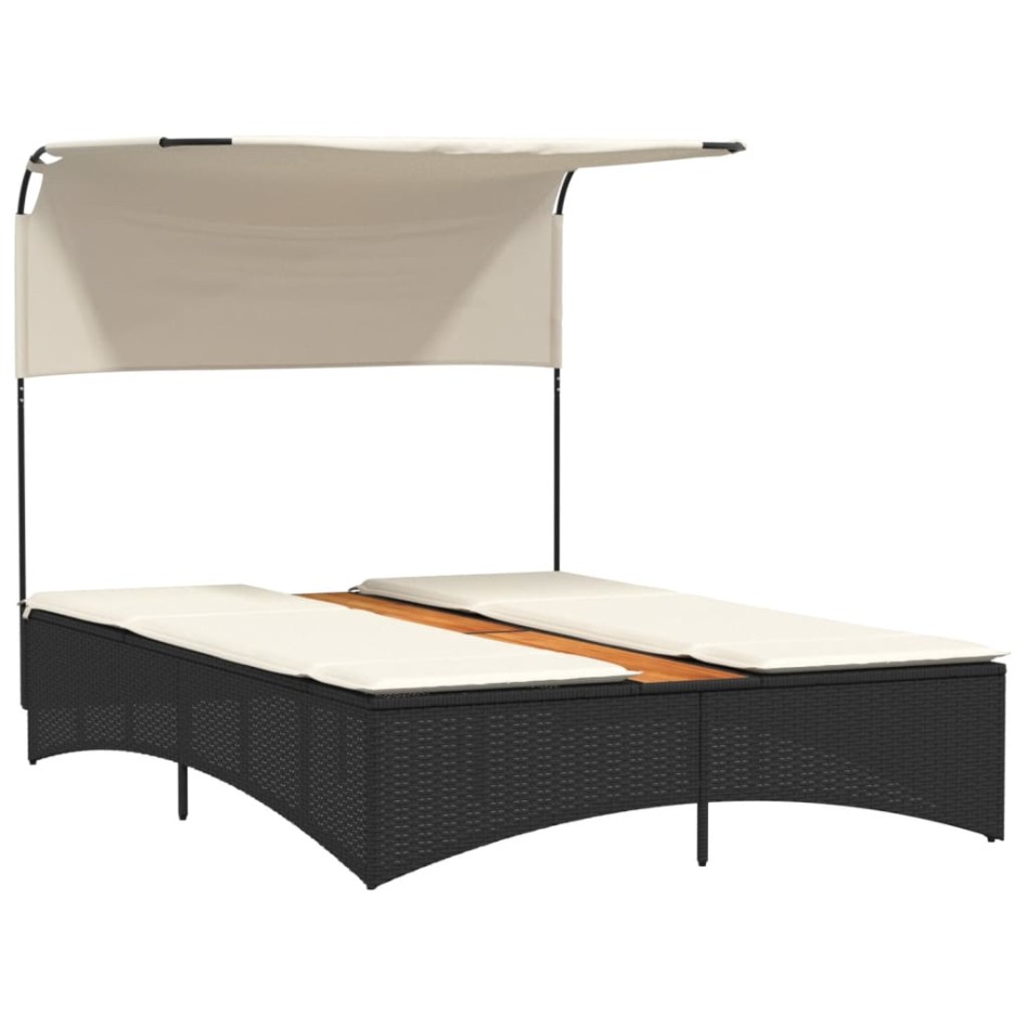 Tumbona doble con capota y cojines ratán sintético