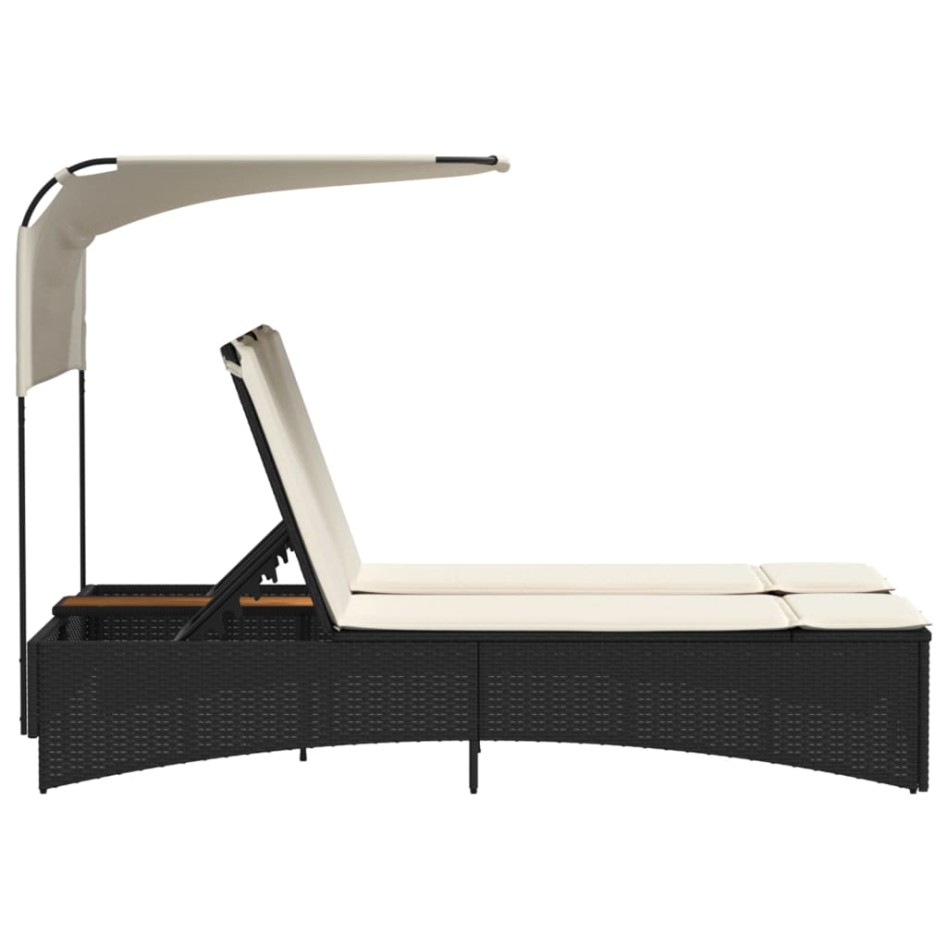 Tumbona doble con capota y cojines ratán sintético