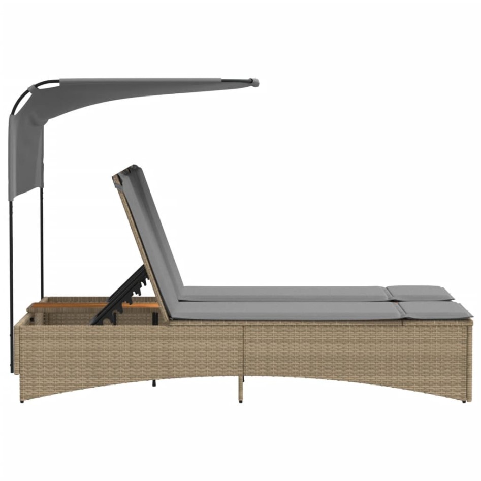 Tumbona doble con capota y cojines ratán sintético beige