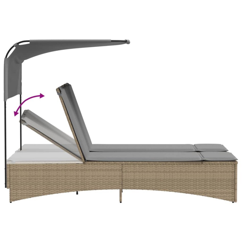 Tumbona doble con capota y cojines ratán sintético beige
