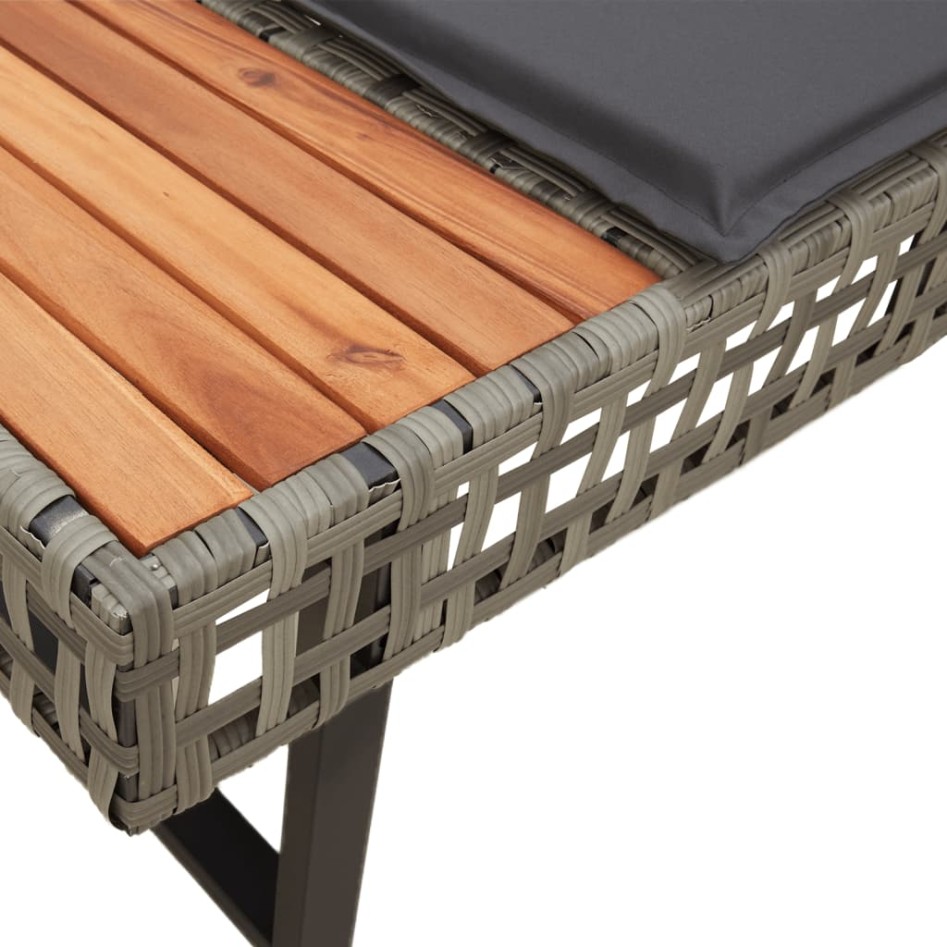 Sofá de jardín con cojines forma de L ratán PE gris y