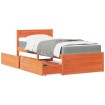 Cama con cajones y colchón madera maciza pino marrón 90x200 cm