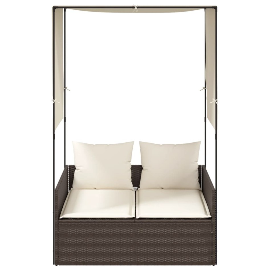 Tumbona doble con techo y cortinas ratán sintético