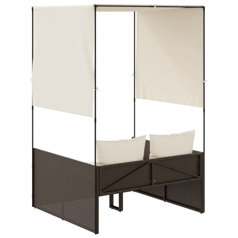 Tumbona doble con techo y cortinas ratán sintético