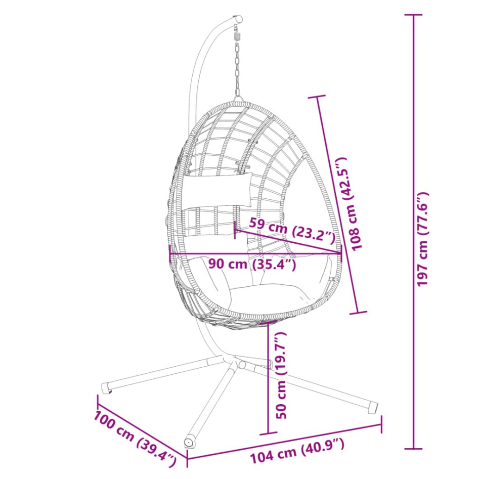 Silla colgante huevo con soporte ratán y acero
