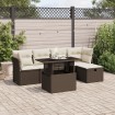 Set sofás de jardín 6 piezas y cojines ratán sintético marrón