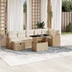 Set de sofás de jardín y cojines 8 piezas ratán sintético beige