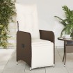 Sillón reclinable de jardín con cojines ratán sintético marrón
