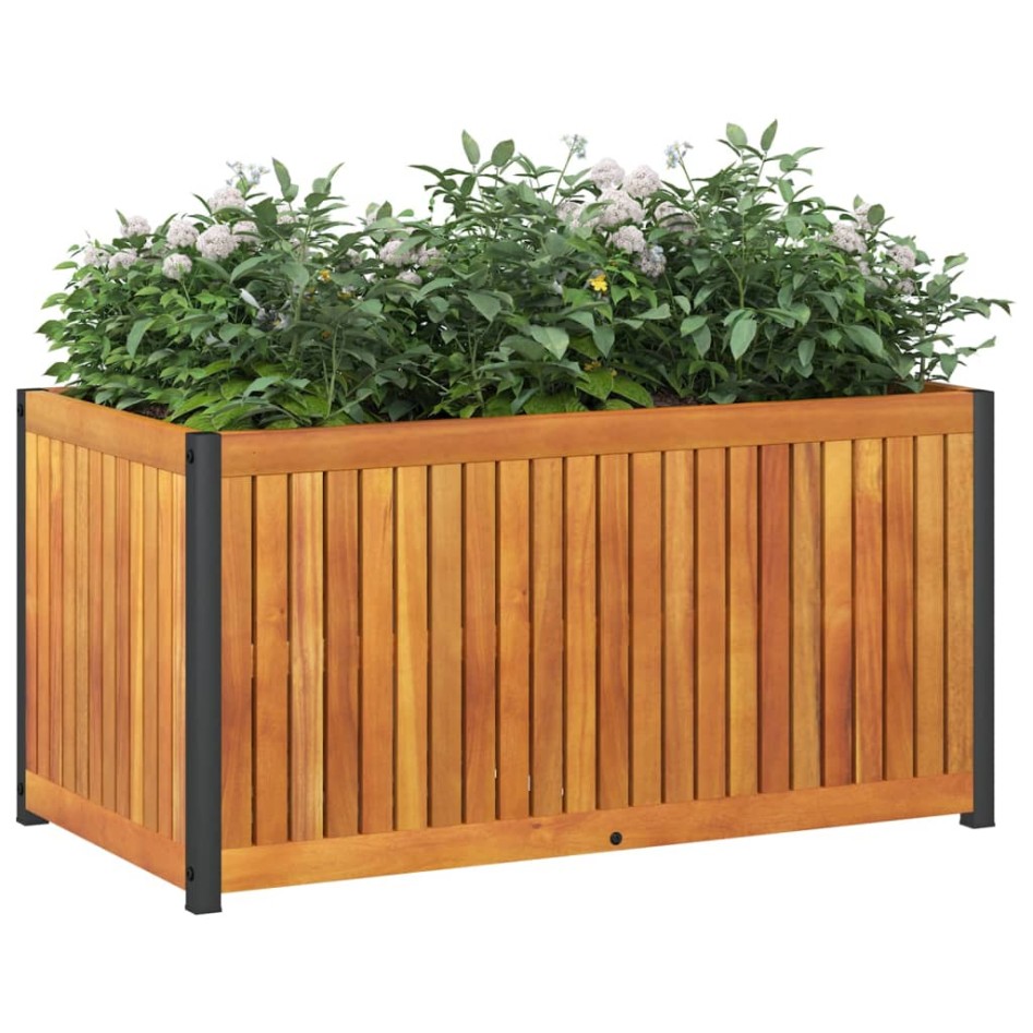 Jardinera de madera maciza de acacia y acero 85x45x44