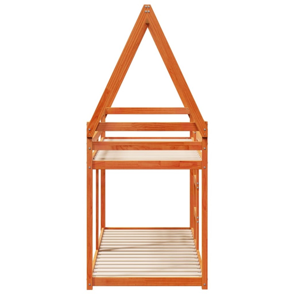 Cama litera con techo madera maciza pino marrón 90x190