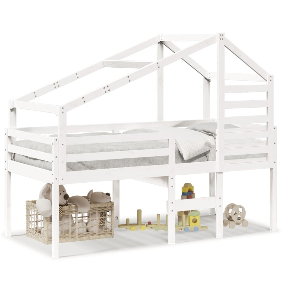 Cama alta con techo madera maciza de pino blanco 80x200