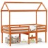 Cama alta con techo madera maciza de pino marrón cera 90x200