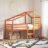 Cama alta con techo madera maciza de pino marrón cera 90x190