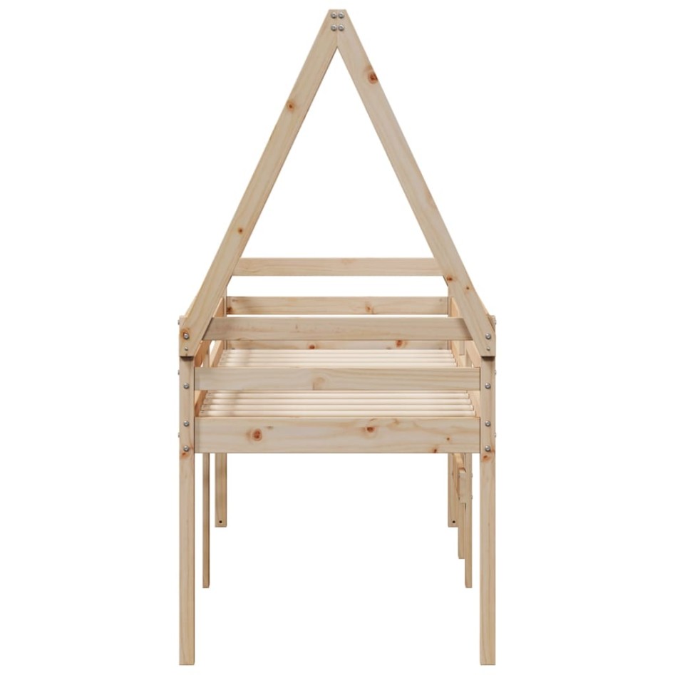 Cama alta con techo madera maciza de pino marrón cera 75x190