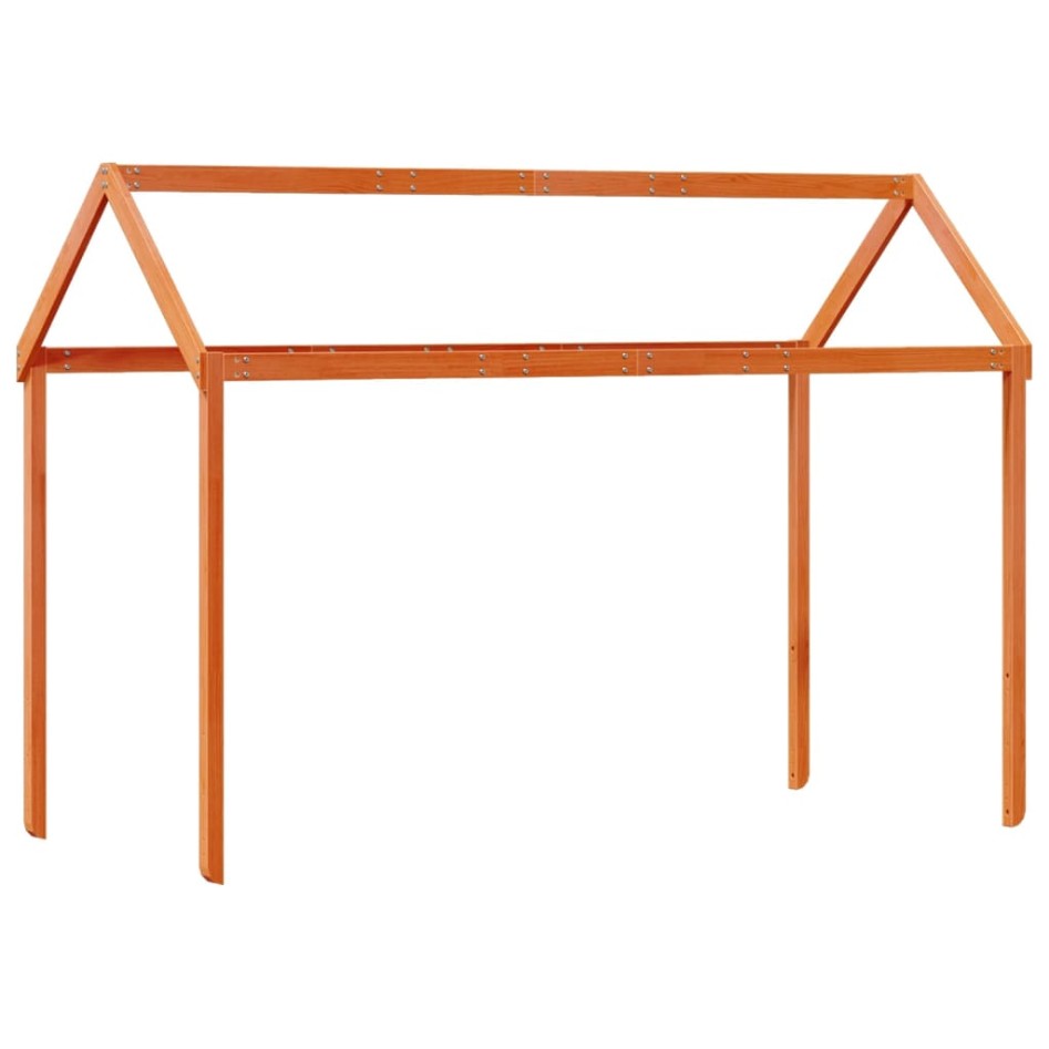 Cama alta con techo madera maciza de pino marrón cera 75x190