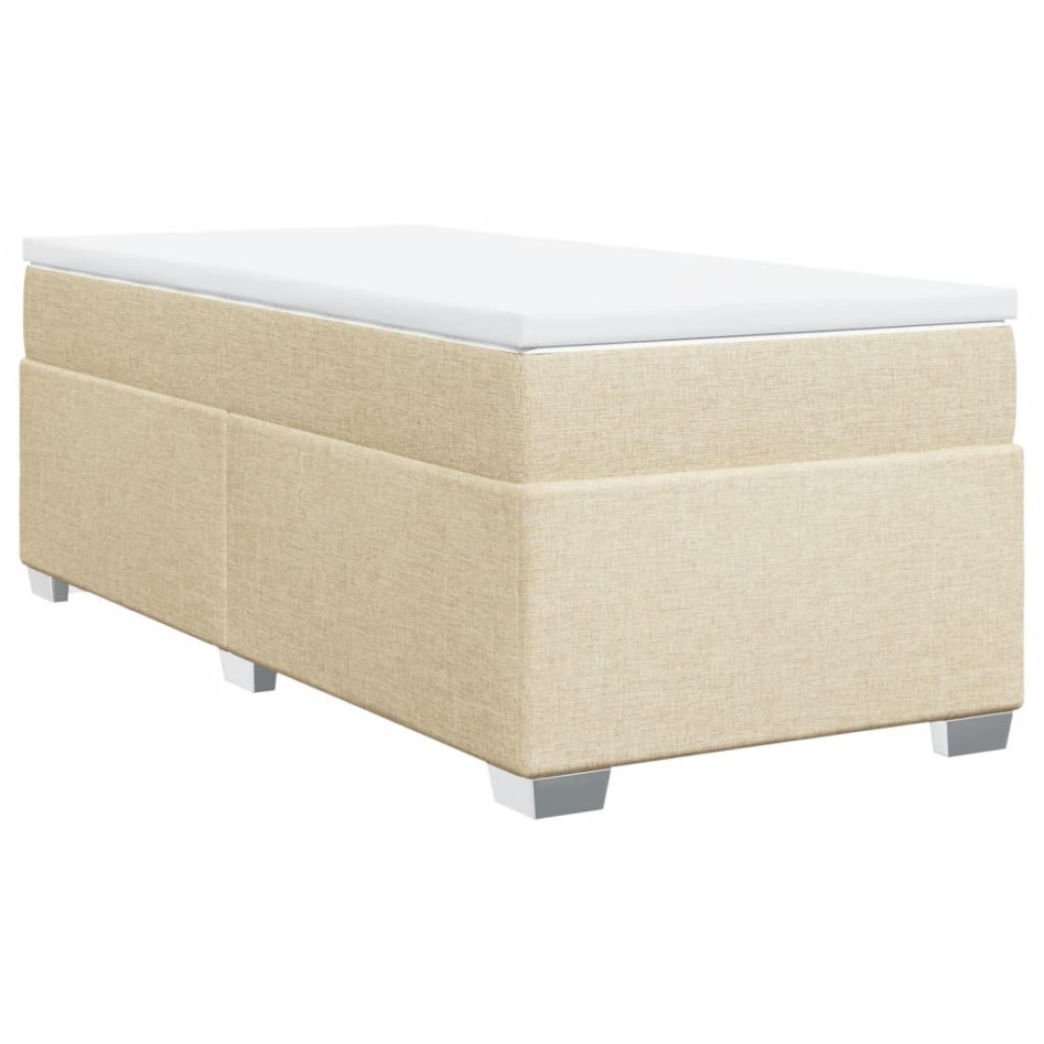 Cama box spring con colchón tela color crema 90x200