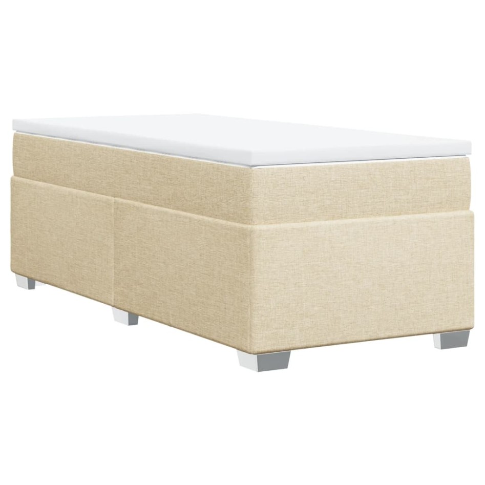 Cama box spring con colchón tela color crema 90x200