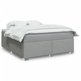 Cama box spring con colchón tela gris claro 180x200