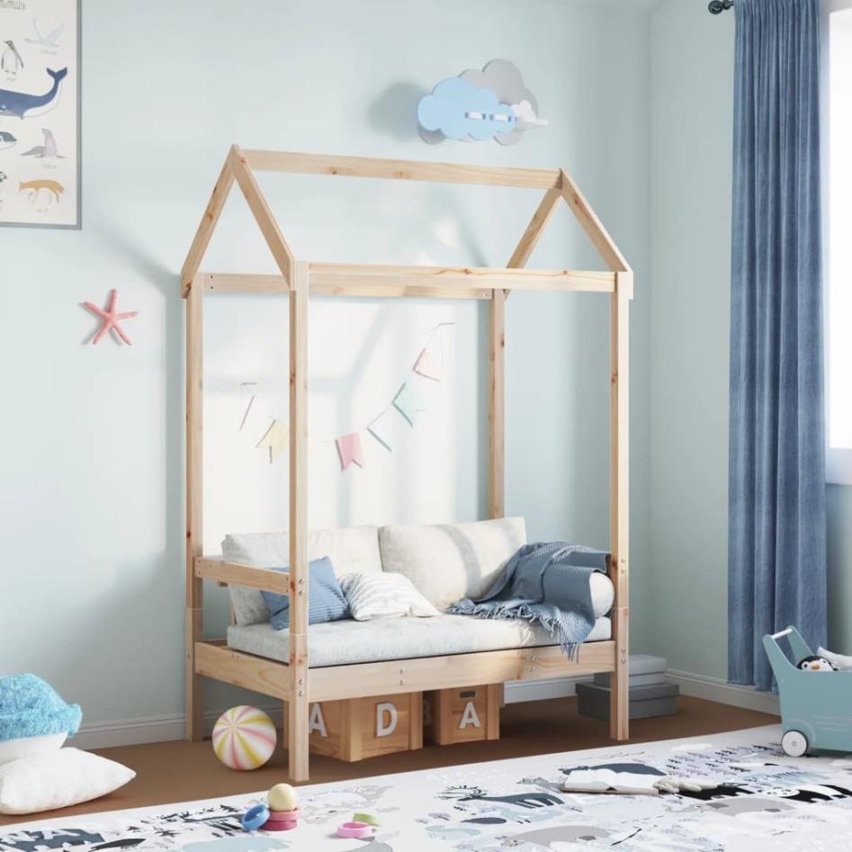 Banco con techo madera maciza de pino 117,5x70x176,5