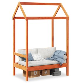 Banco con techo madera maciza pino marrón cera