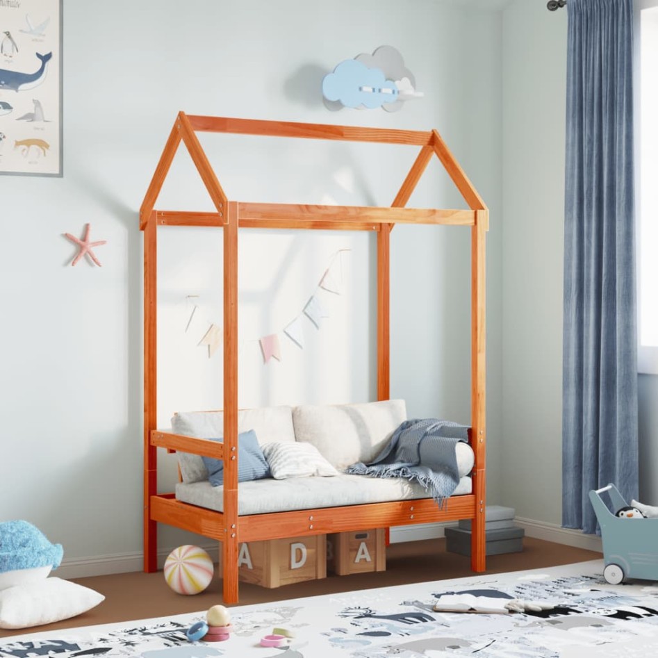 Banco con techo madera maciza pino marrón cera