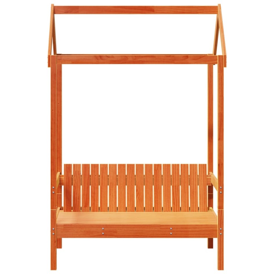 Banco con techo madera maciza pino marrón cera