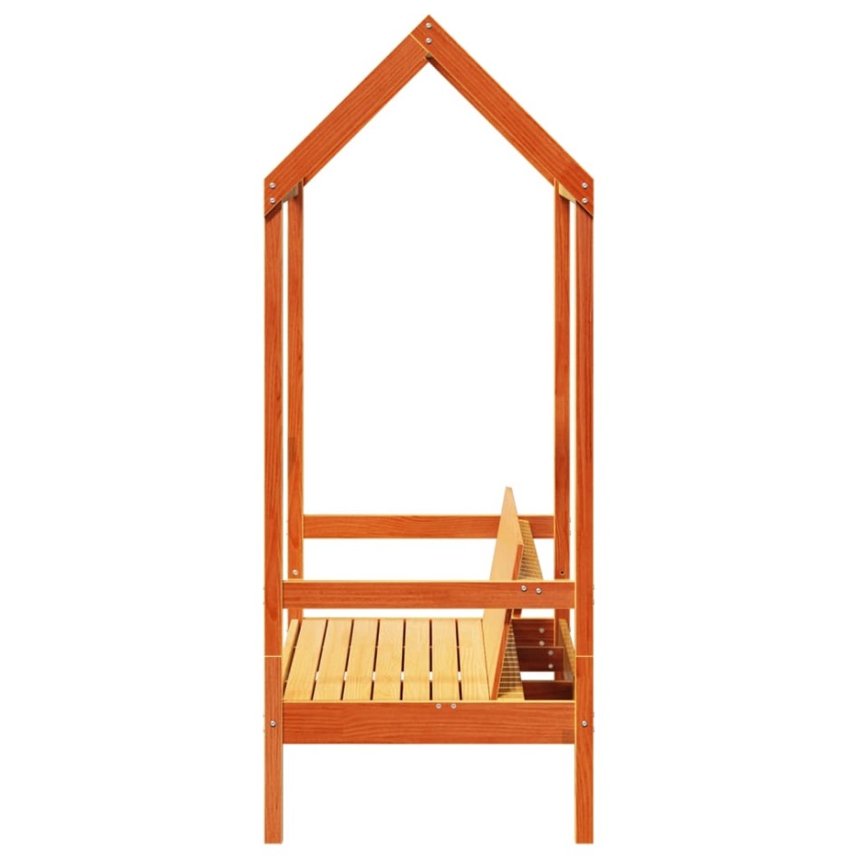 Banco con techo madera maciza pino marrón cera