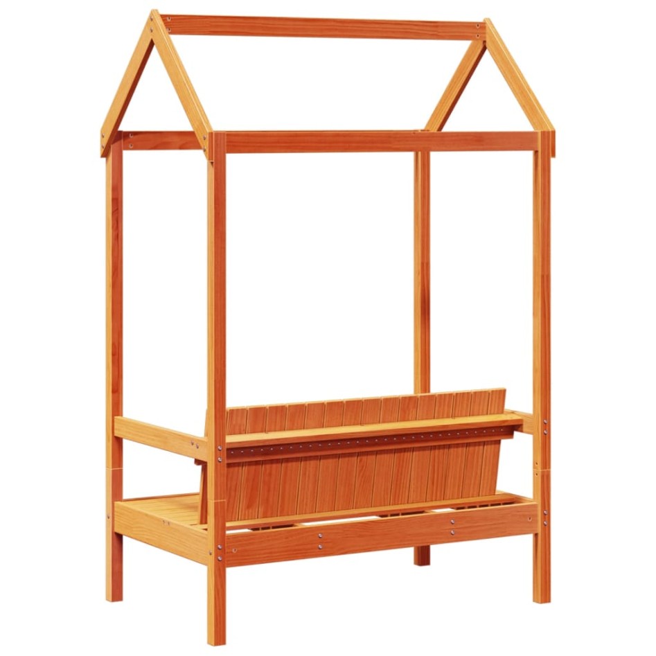 Banco con techo madera maciza pino marrón cera