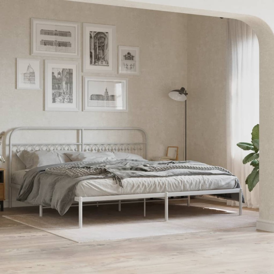 Estructura cama sin colchón con cabecero metal blanco