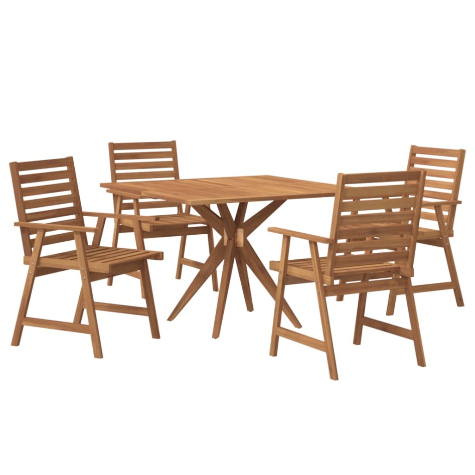 Juego de comedor de jardín 5 piezas madera maciza de