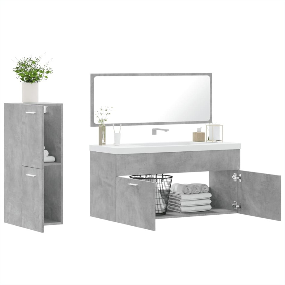 Set muebles de baño 2 piezas madera contrachapada gris