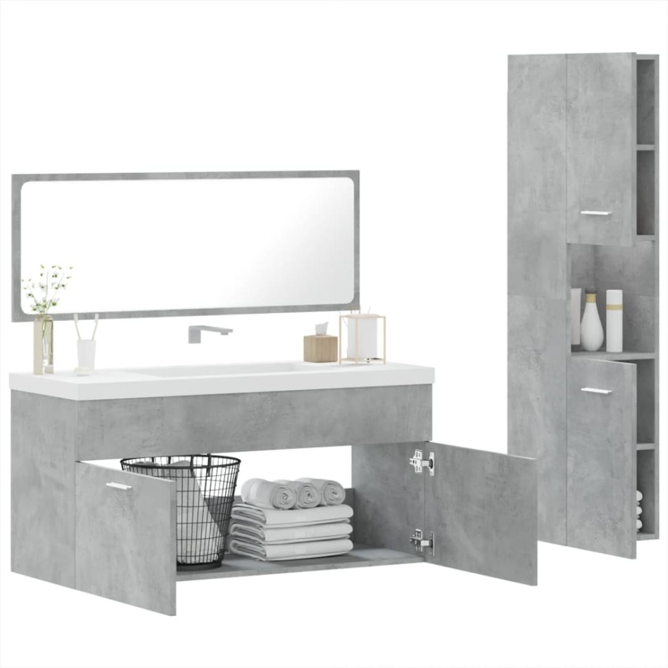Set muebles de baño 2 piezas madera contrachapada gris