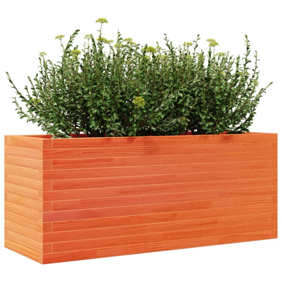 Jardinera de madera maciza de pino marrón cera 110x40x45,5