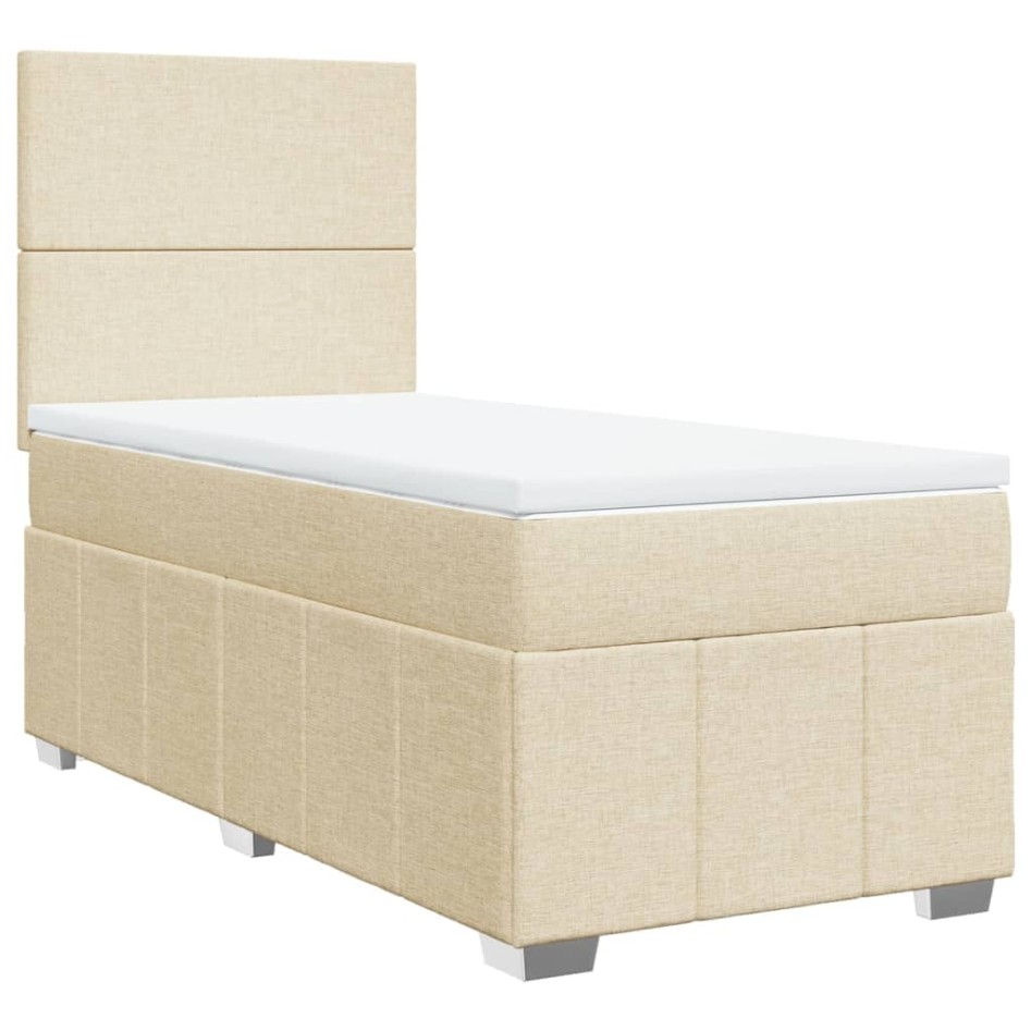 Cama box spring con colchón tela color crema 90x200