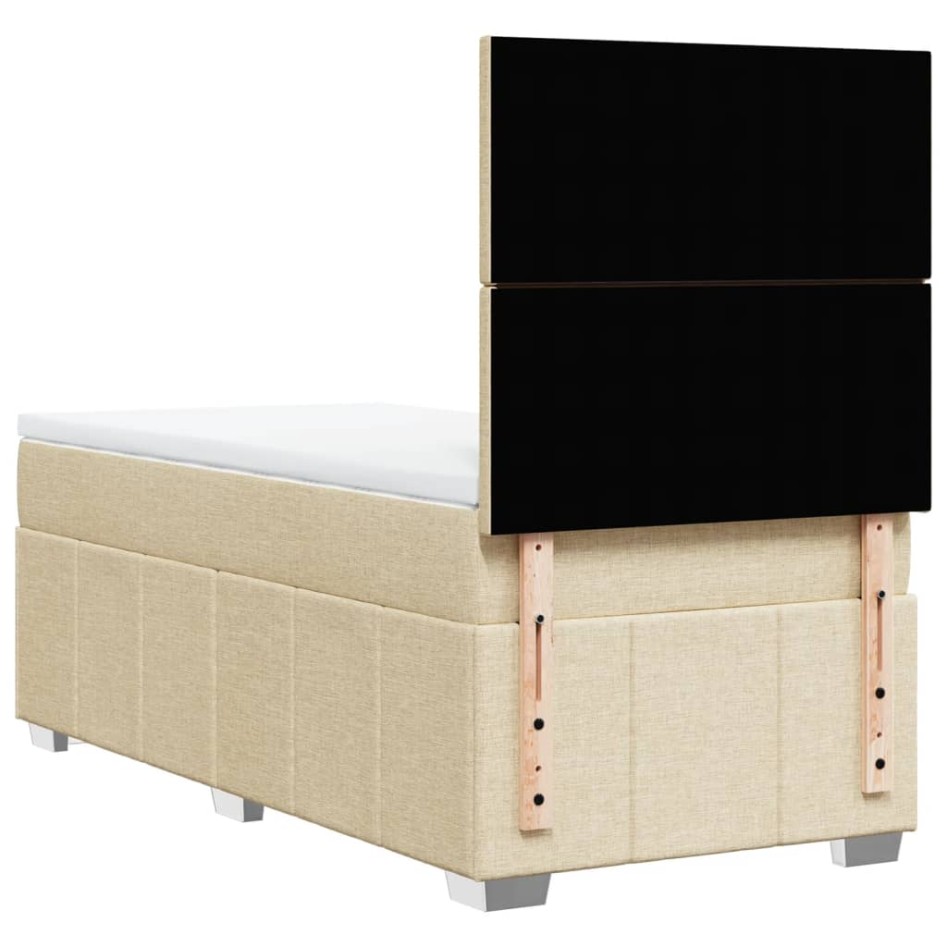Cama box spring con colchón tela color crema 90x200