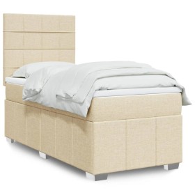Cama box spring con colchón tela color crema 90x200