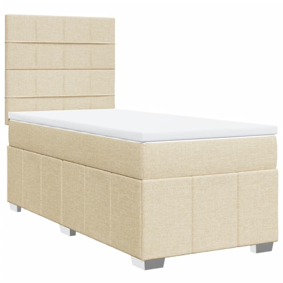 Cama box spring con colchón tela color crema 90x200