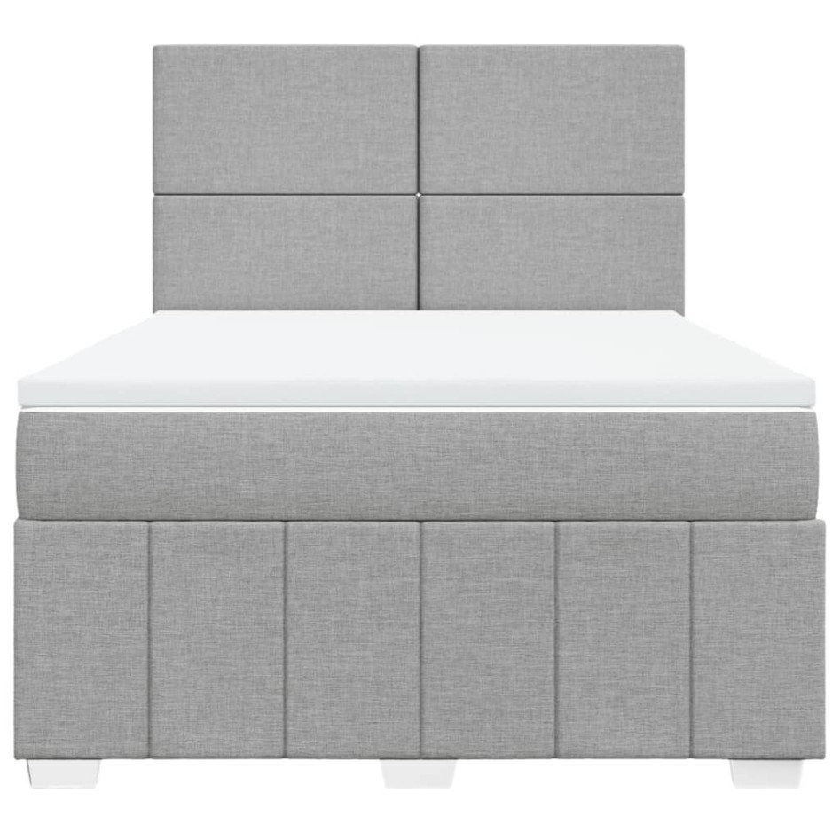 Cama box spring con colchón tela gris claro 140x200