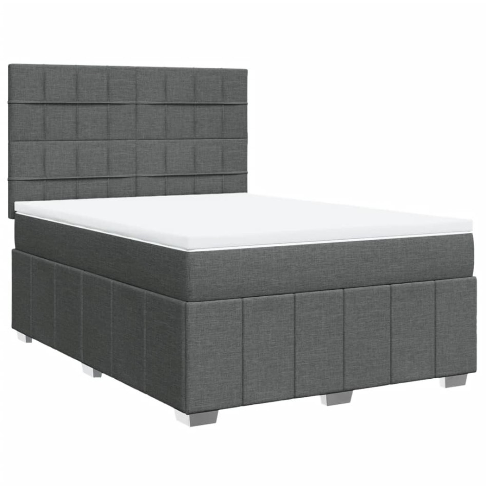 Cama box spring con colchón tela gris oscuro 140x200