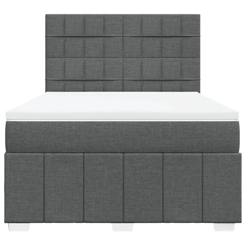 Cama box spring con colchón tela gris oscuro 140x200