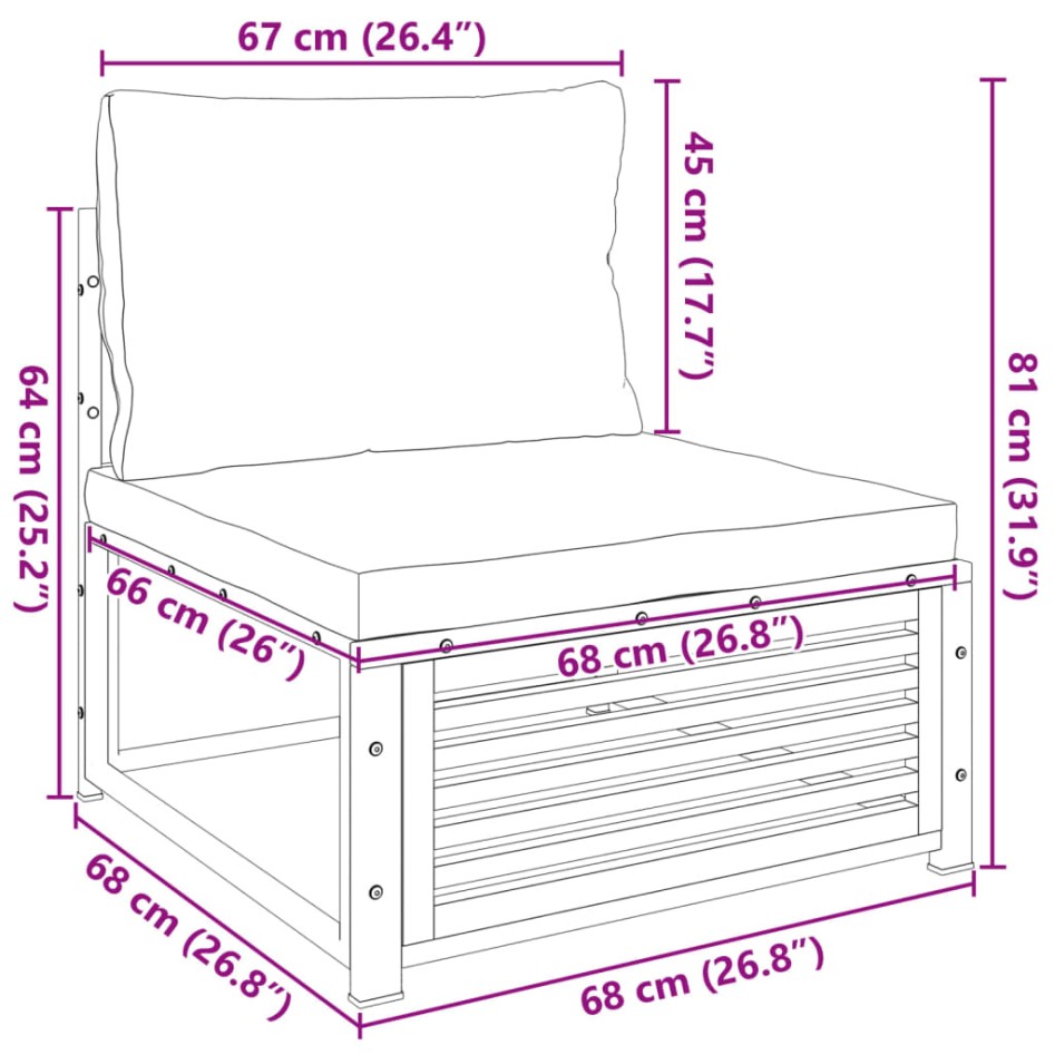 Sofá jardín sin reposabrazos con cojines madera maciza