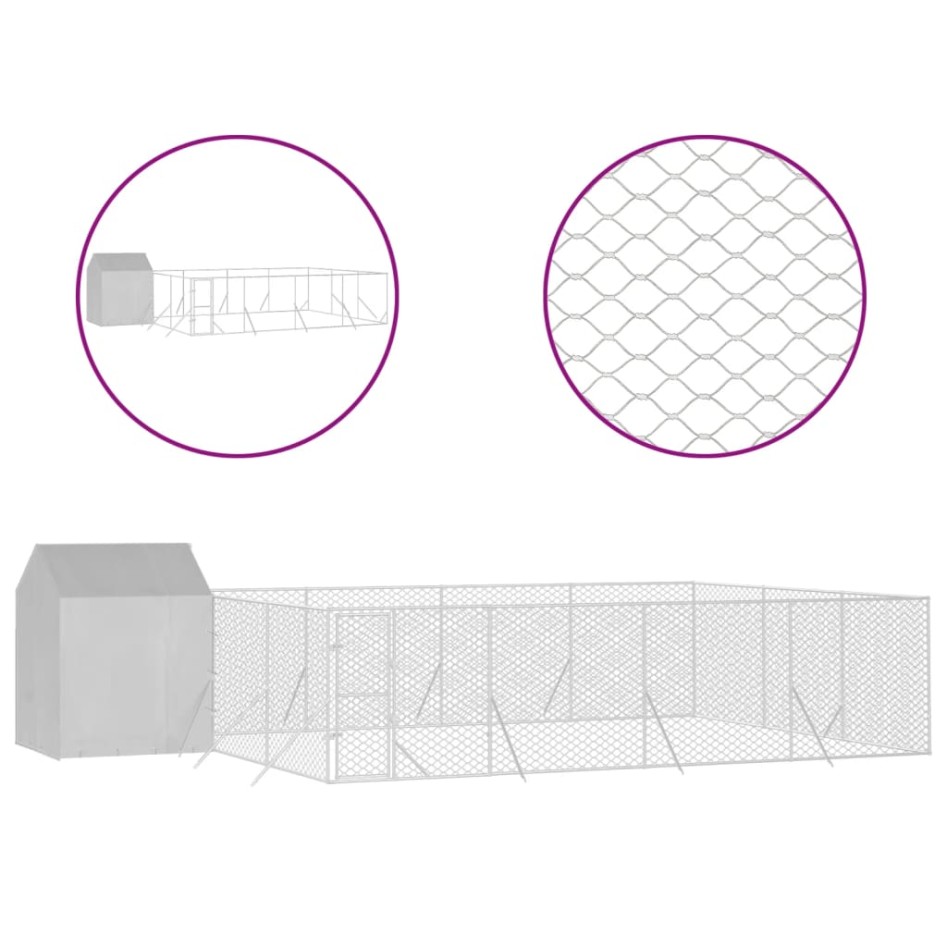 Perrera de exterior con toldo acero galvanizado plata