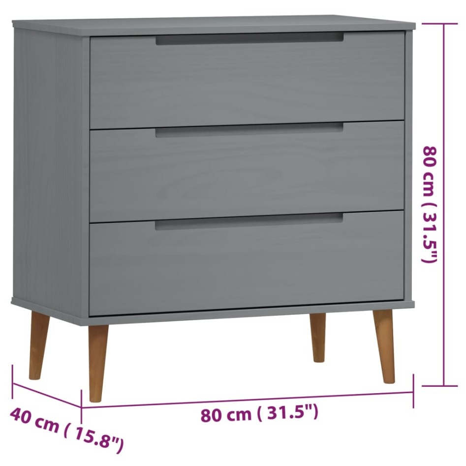Mesita de noche MOLDE madera maciza de pino gris 80x40x80