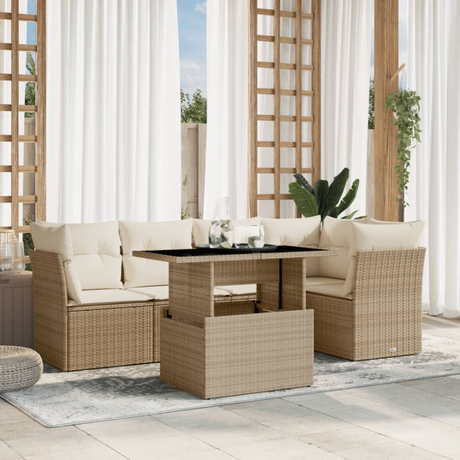 Juego de sofás jardín con cojines 6 pzas ratán sintético