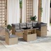 Set sofás de jardín 7 piezas y cojines ratán sintético beige
