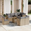 Set de sofás de jardín 9 pzas con cojines ratán sintético beige